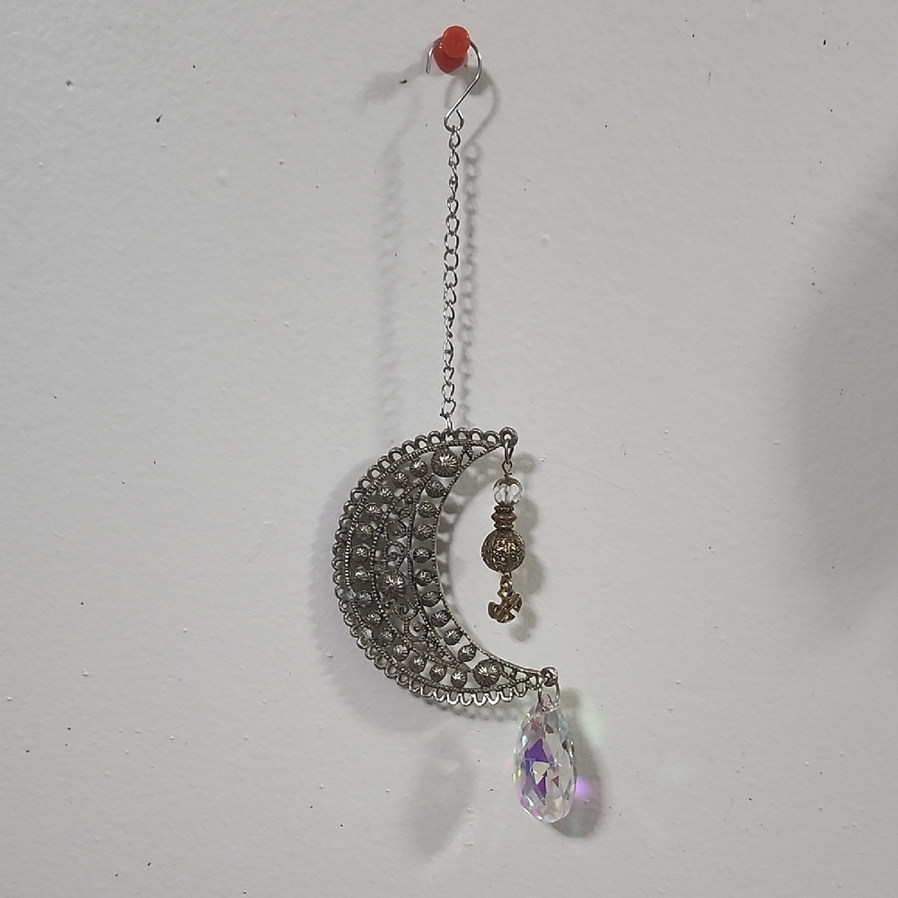 Hand Crafted Celestial Prism Crescent Moon Suncatcher - Picture 4 of 6